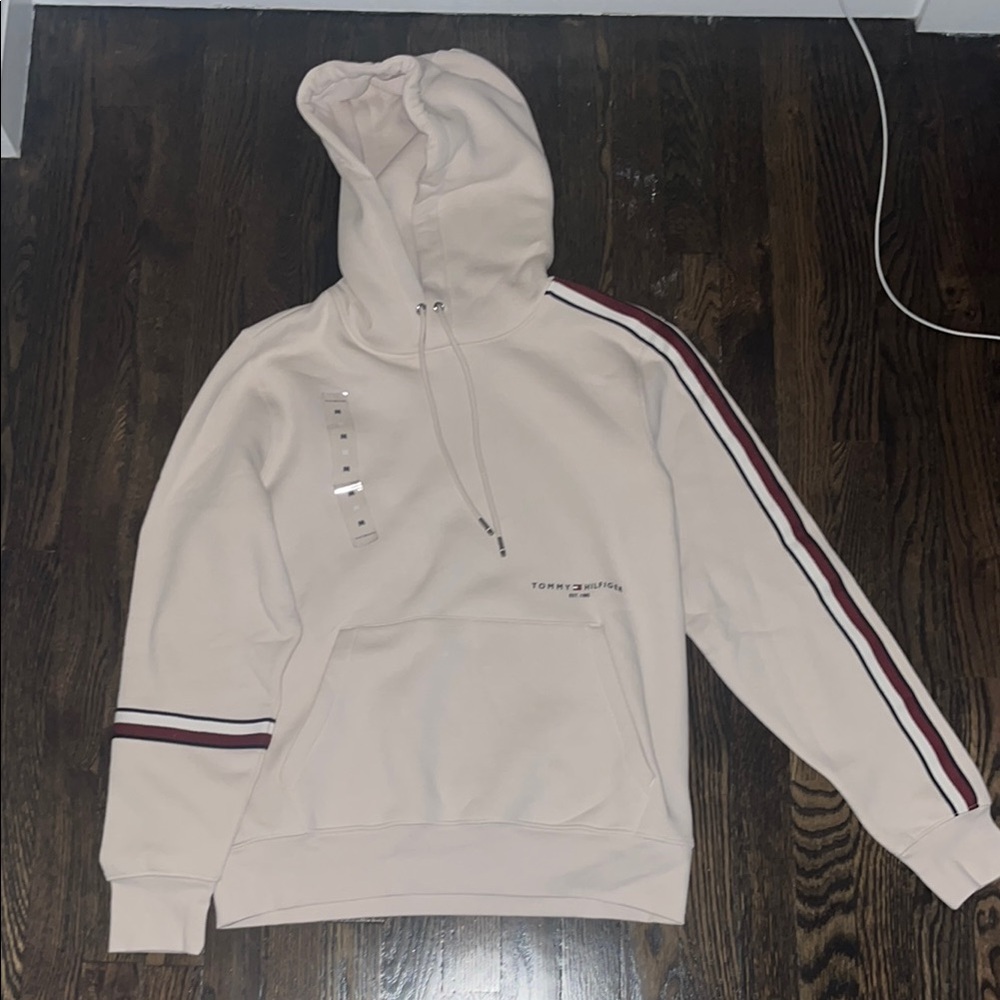 Tommy Hilfiger Beige Hoodie with Red and Black Accents